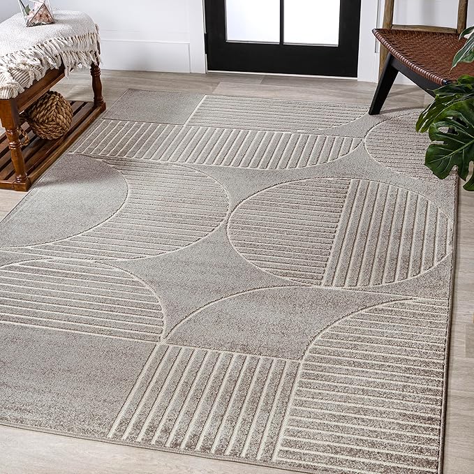 JONATHAN Y SCN104C-4 Nordby High-Low Geometric Arch Scandi Striped Indoor/Outdoor Area Rug, Contemporary, Bohemian, Transitional for Bedroom,Kitchen,Living Room,Non Shedding,Easy-Washing, Gray, 4 X 6