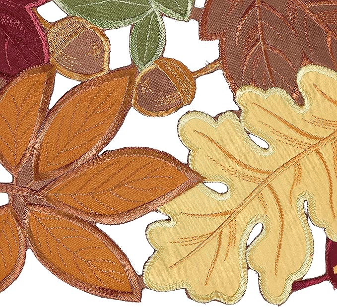 OWENIE Leaves Fall Table Runner, Fall Decor for Home, Thanksgiving Runner, 13 Inch x 70 Inch, Embroidered Harvest Maple Leaf Decoration for Autumn, Applique Dresser Scarf