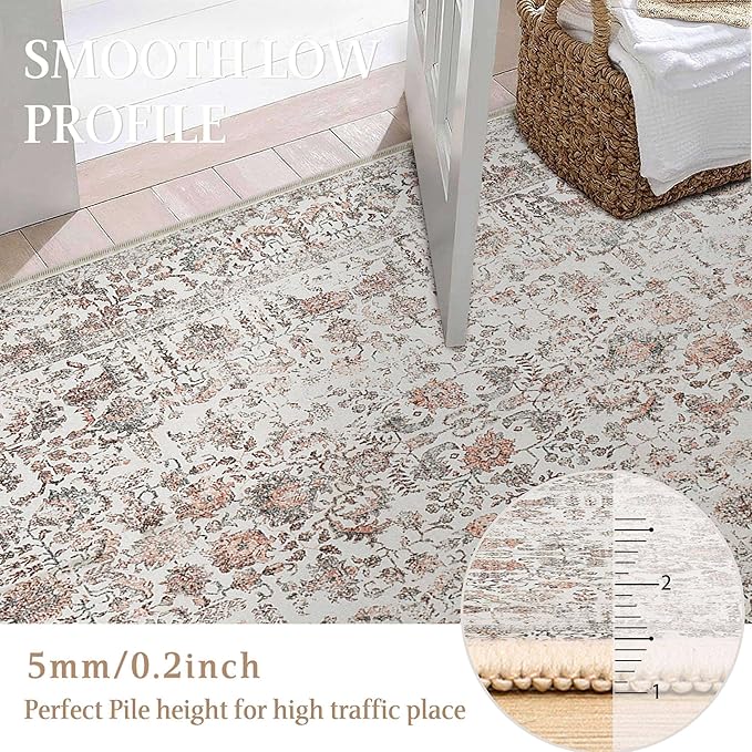 Red Area Rug 8x10 Machine Washable Large Vintage Living Room Distressed Non Slip Carpet Traditional Indoor Bedroom Retro Floral Accent Throw Rug for Office Kitchen Dining Room