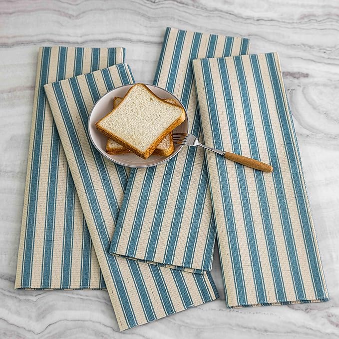 Home Brilliant Table Mats Set of 6 Heat Resistant Dining Placemats for Kitchen Table Farmhosue Rustic, 13 x 19 inches, Stripes, Teal(Aqua Sea Blue)