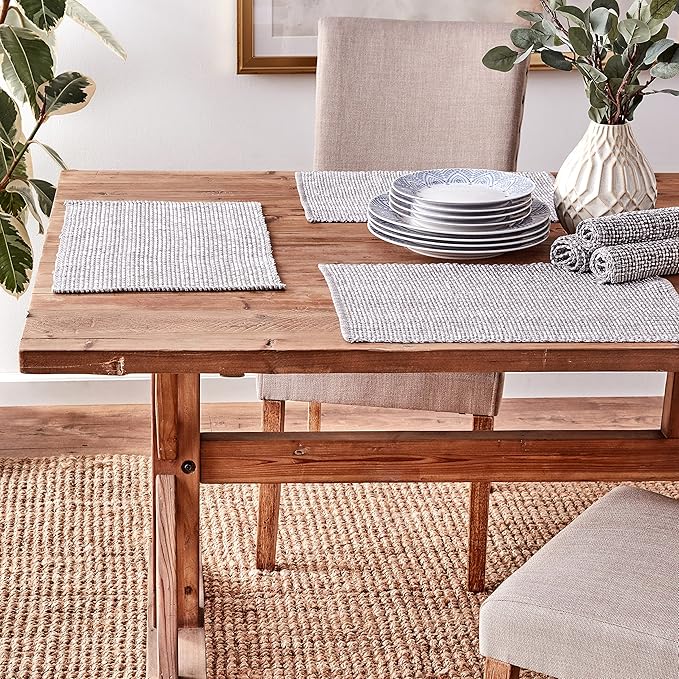 Sweet Home Collection 100% Cotton Placemats for Dining Room Rectangle Two Tone Woven Fabric 13" x 19" Soft Durable Table Mat Set, Set of 6, Gray