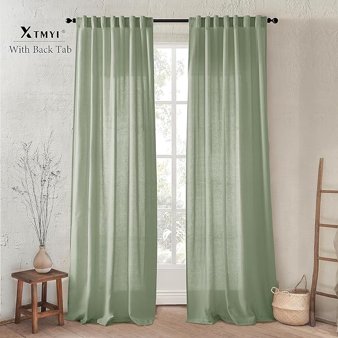 XTMYI Sage Green Linen Curtains 96 Inches Long for Living Room,Boho Closet Curtains for Bedroom Closet Door Neutral Nursery Boy Teens Girls Room