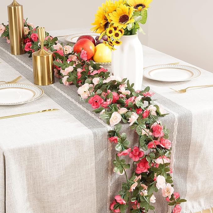 BLEUM CADE 2Pcs 16.4Ft Flower Garland Artificial Rose Vines for Bedroom, Cute Fake Hanging Flower Vines Floral Garland Decorations for Wedding Party Wall Room Decor Aesthetic