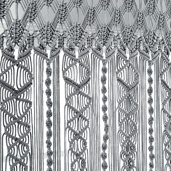 Lush Decor Boho Macrame Textured Cotton Valance, 40" W x 30" L, Gray - Boho Kitchen Curtains & Wall Decor - Macrame Valance - Bathroom Window Curtains