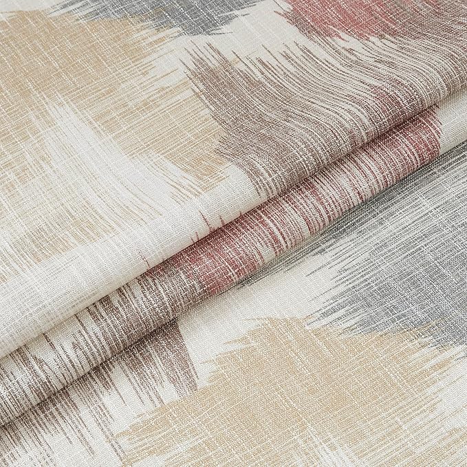 Kayne Studio Red Brown Watercolor Semi Sheer Curtain Panels, Boho Ink Geo Print Light Filtering Farmhouse Drapes for Living Room Bedroom, Back Tab Rod Pocket Window Treatment Set,W52 x L63,2 Panels