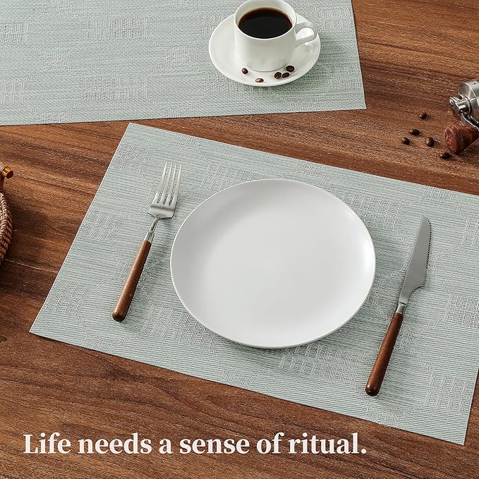 Leetaltree Mint Cream Placemats Set of 12 - Heat Resistant Non-Slip Place mats for Dining Table, Washable Durable PVC Vinyl Woven Table Mats(Mint Cream, 12)