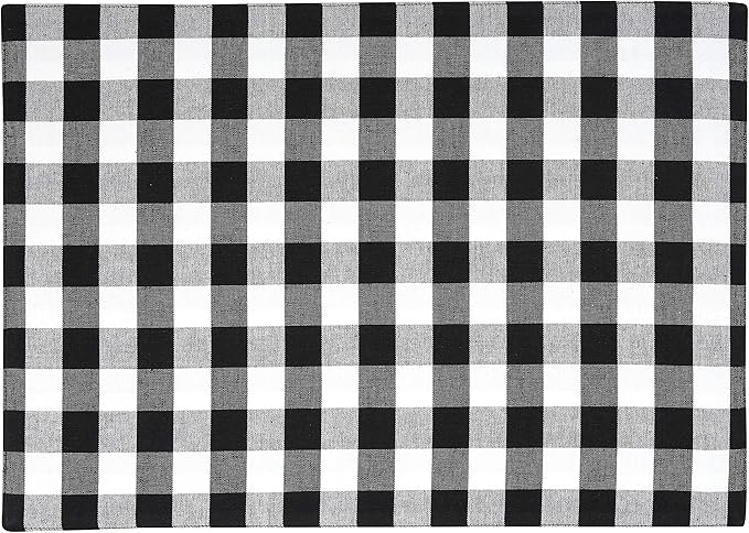 Urban VillaPlacemats for DiningTable 100% CottonPlacemats 14''x20''Over Sized Tablemats Set of 6 Placemats Black/White BuffaloCheckTablemats for Family DinnersWedding PartiesPlacemats