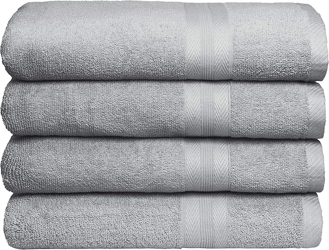 BOUTIQUO Premium Cotton 4 Pack Bath Towel Set - 100% Pure Cotton - 4 Bath Towels 27x54 - Ideal for Everyday use - Ultra Soft & Highly Absorbent - Light Grey