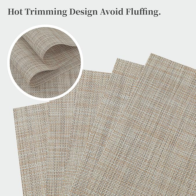 Leetaltree Linen Yellow Placemats Set of 8 - Heat Resistant Non-Slip Place mats for Dining Table, Washable Durable PVC Vinyl Woven Table Mats(Linen Yellow, 8)