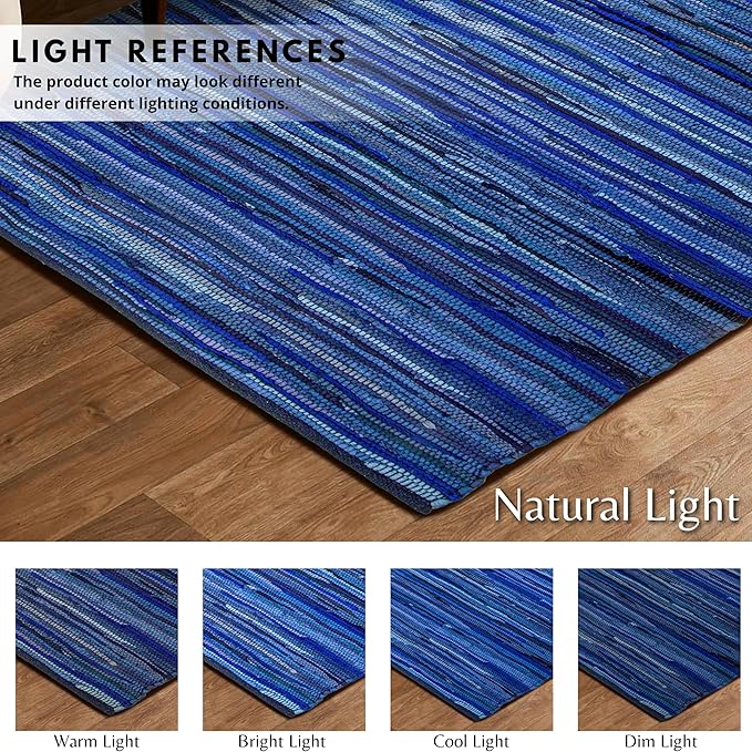 Rug Area Rugs Cotton Navy 3x5 Ft Multicolour Chindi for Livingroom Bedroom Washable RagRug Reversible Farmhouse Kitchen RunnerRug Carpet Area Runner Mat for Hallway, Entryway