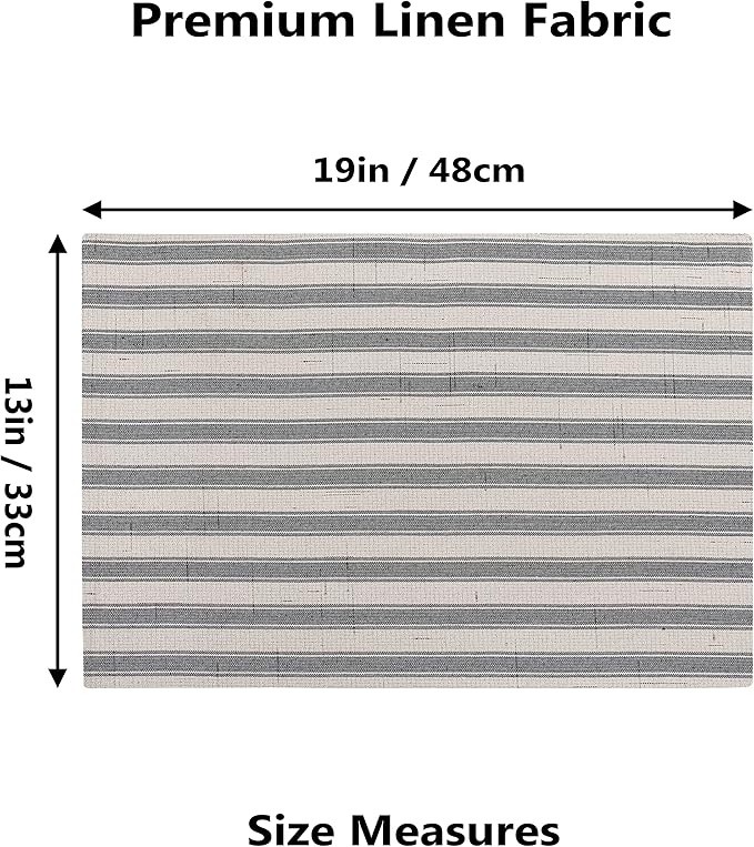 Home Brilliant Farmhouse Placemats Set of 6 Heat Resistant Dining Table Mats for Kitchen Table, 13 x 19 inches, Stripes, Grey and Beige