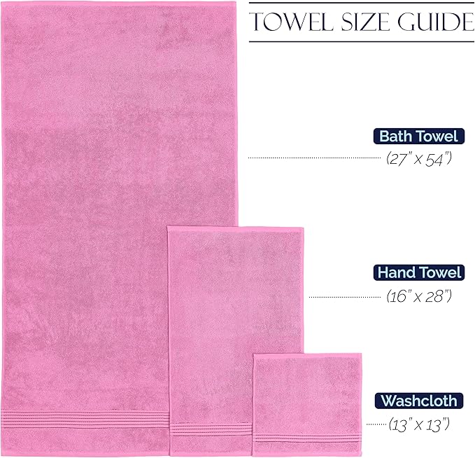 Elegant Comfort Premium Cotton 6-Piece Towel Set, Includes 2 Washcloths, 2 Hand Towels and 2 Bath Towels, 100% Turkish Cotton - Highly Absorbent and Super Soft Towels for Bathroom, Light Pink