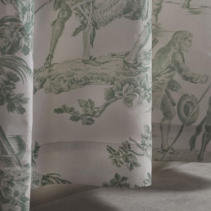 Maison d' Hermine Curtains for Living Room 100% Cotton 96 inch Length One Panel Light Filtering Toile Curtains for Bedroom Windows with Rod and Loop Pockets (The Miller Antique Green, 50" W x 96" L)