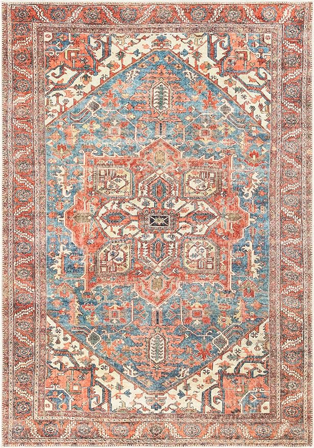 Keen Home Design 10x14 Rug - Machine Washable Area Rug with Non-Slip Backing, Ideal for Living Room, Dining Room, Bedroom - Vintage, Easy Clean, Durable, Low Pile Rug - (9'7" x 14')