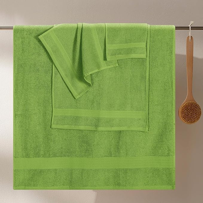 GLAMBURG Ultra Soft 8-Piece Towel Set - 100% Pure Ringspun Cotton, Contains 2 Oversized Bath Towels 27x54, 2 Hand Towels 16x28, 4 Wash Cloths 13x13 - Ideal for Everyday use, Hotel & Spa-Kiwi Green