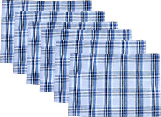 Urban Villa Christmas Placemats Snow Blue Color Checked 100% Cotton Fused Placemats 14''x 20'' Over Sized Set of 6 Use Heavier Quality Christmas Special placemats Quality