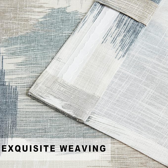 Kayne Studio Blue Tan Boho Semi Sheer Curtains for Living Room Watercolor Abstract Pattern Light Filtering Drapes, 84 Inches Long Colorful Window Panels,Backtab Rod Pocket,52W x 84L Brown,2 Panels
