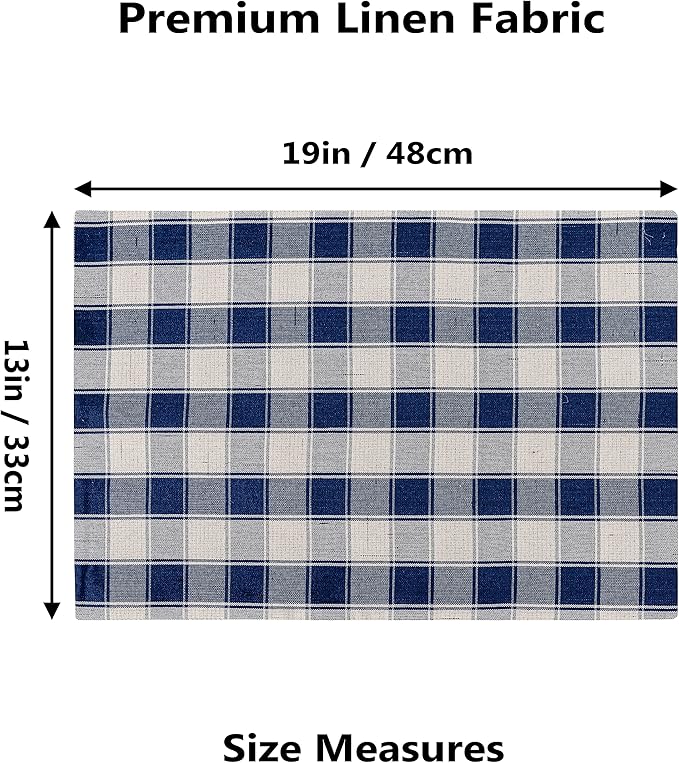 Home Brilliant Farmhouse Placemats Set of 6 Machine Washable Place Mats for Kitchen Table Mats, 13 x 19 inches, Checker Plaid, Navy Blue