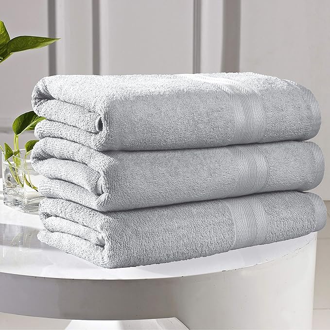 BOUTIQUO Premium Cotton 4 Pack Bath Towel Set - 100% Pure Cotton - 4 Bath Towels 27x54 - Ideal for Everyday use - Ultra Soft & Highly Absorbent - Light Grey