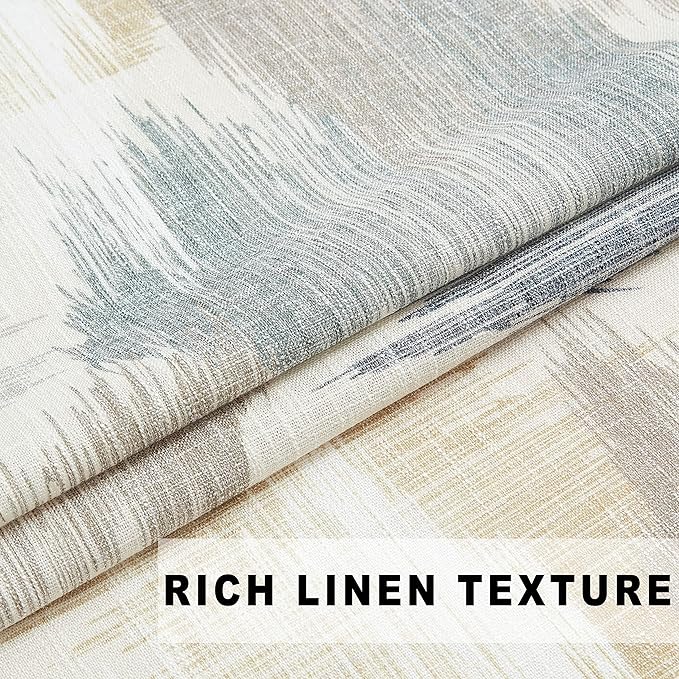 Kayne Studio Blue Tan Boho Semi Sheer Curtains for Living Room Watercolor Abstract Pattern Light Filtering Drapes, 84 Inches Long Colorful Window Panels,Backtab Rod Pocket,52W x 84L Brown,2 Panels