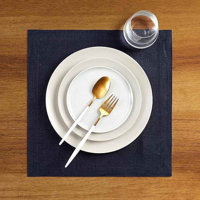 Solino Home Navy Placemats Set of 4-100% Pure Linen Placemats 14 x 14 Inch for Summer - Fete