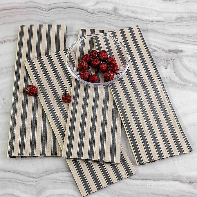 Home Brilliant Farmhouse Placemats Set of 6 Heat Resistant Dining Table Mats for Kitchen Table, 13 x 19 inches, Stripes, Grey and Beige