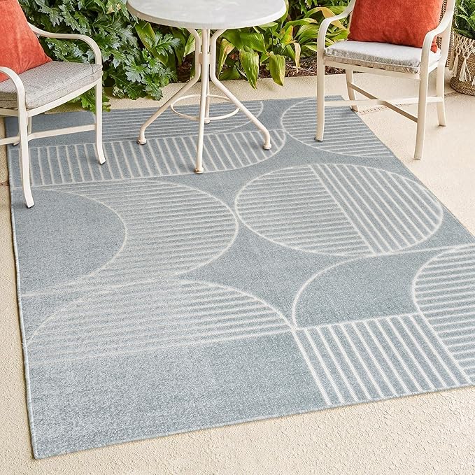 JONATHAN Y SCN104F-4 Nordby High-Low Geometric Arch Scandi Striped Light Blue/Cream 4 ft. x 6 ft. Indoor/Outdoor Area Rug for Patio, Backyard, Living Room, Bedroom, Office, Hose-Washable