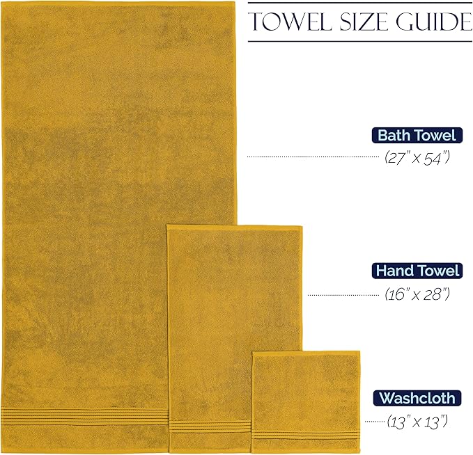 Elegant Comfort Premium Cotton 6-Piece Towel Set, Includes 2 Washcloths, 2 Hand Towels and 2 Bath Towels, 100% Turkish Cotton - Highly Absorbent and Super Soft Towels for Bathroom, Gold