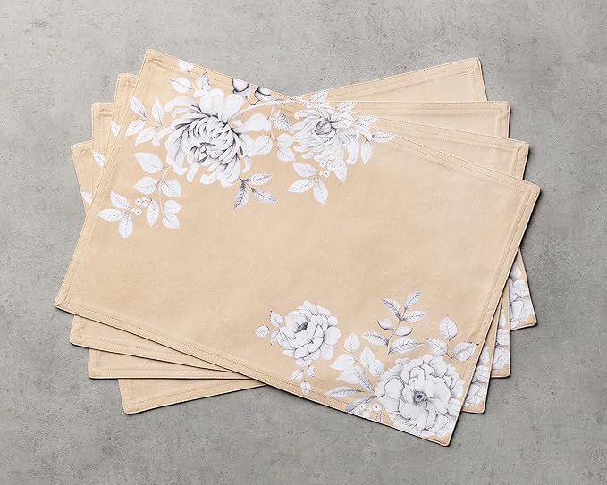 Maison d' Hermine Placemats Set of 4 100% Cotton Washable Cloth Place Mats, Reusable Table Mats for Kitchen Dining Decoration, Party, Wedding, Restaurant (Pretty Autumn, 13" x 19")