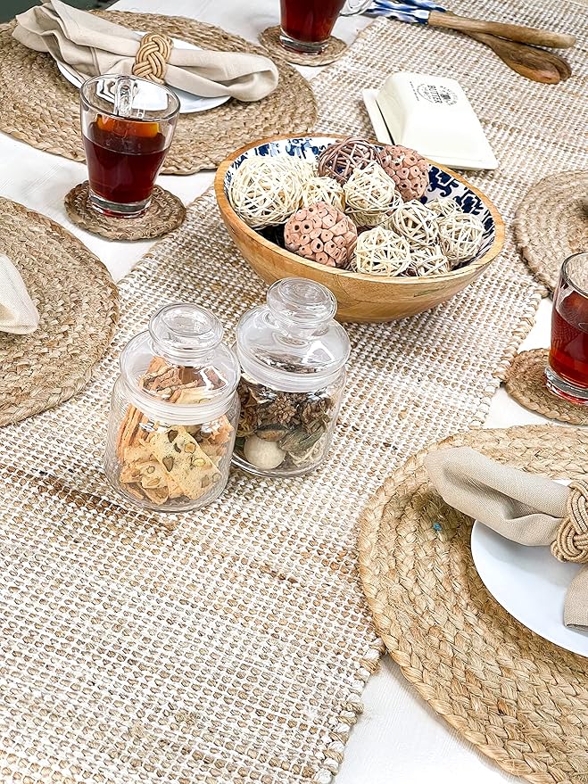 Chardin home Natural Jute Table Runner - 13x72 Inch, Rustic Farmhouse Style - Colors: Natural Jute and Ivory