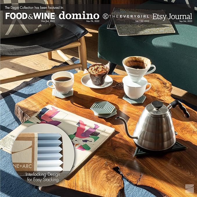 LINE+ARC Extra Thick Silicone Coasters (As Seen in NYTimes WireCutter) Waterproof Anti-Stain Heat-Safe Dishwasher-Safe Degrē Coasters (Set of 6, Joshua Tree) Outdoor Rubber Mid-Century Modern