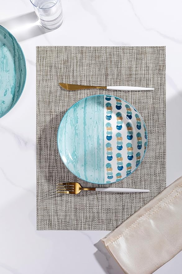 LEXMORE Placemats Set of 6 Vinyl/Plastic Woven Place Mats for Kitchen Table Indoor/Outdoor Washable Placemat Wipeable Dining Table Mats(Cappuccino)