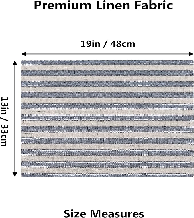 Home Brilliant Placemats Set of 6 Heat Resistant Dining Table Place Mats for Kitchen Table Farmhouse Rustic, 13 x 19 inches, Stripes, Navy Blue and Beige