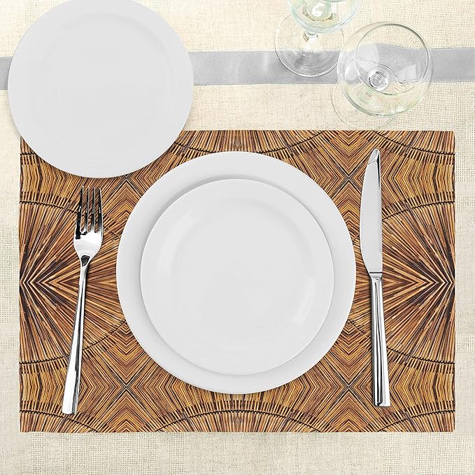 Ambesonne Tribal Place Mats Set of 8, Boho Pattern Prehistoric Eastern Jagged Wooden Style Trippy Fractal Ornaments Print, Washable Fabric Placemats for Dining Table, Placemat 8 pcs, Ginger