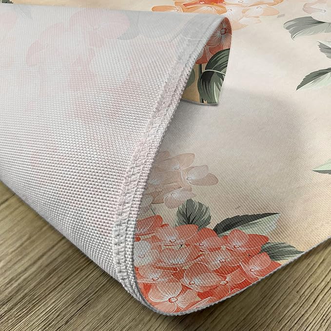 Ambesonne Floral Place Mats Set of 8, Blooming Hydrangea Flowers Leaves Bouquet Vintage Style Spring Nature Print, Washable Fabric Placemats for Dining Table, Placemat 8 pcs, Salmon Green