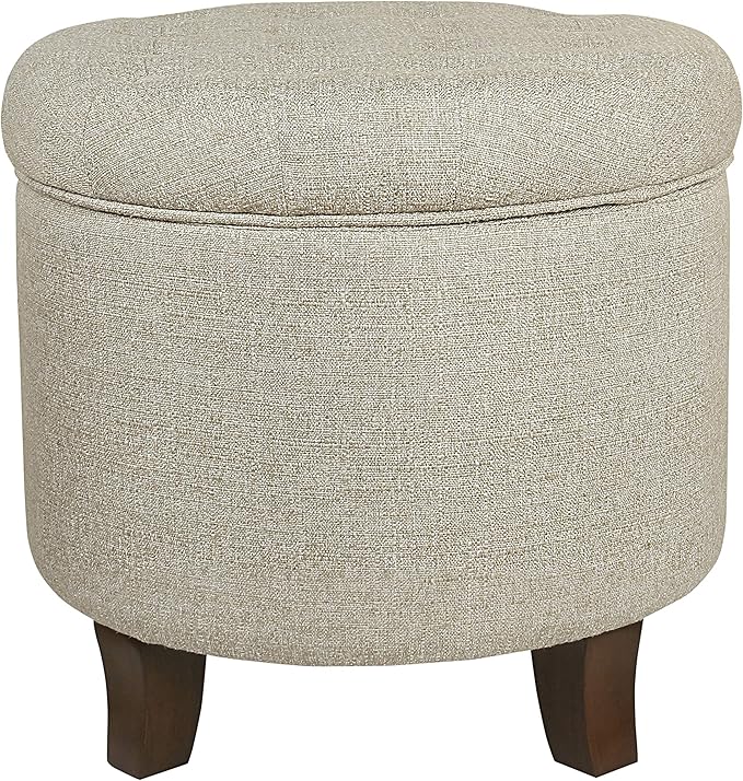 Homepop Home Decor Upholstered Round Tufted Foot Rest Ottoman Ottoman with Storage for Living Room & Bedroom Decorative Home Furniture, Twine Small
