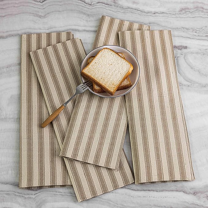 Home Brilliant Farmhouse Placemats Set of 6 Heat Resistant Dining Table Placemats for Kitchen Table Dinner Decor, 13 x 19 inches, Stripes, Oatmeal Beige