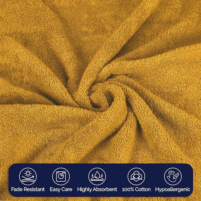 Elegant Comfort Premium Cotton 6-Piece Towel Set, Includes 2 Washcloths, 2 Hand Towels and 2 Bath Towels, 100% Turkish Cotton - Highly Absorbent and Super Soft Towels for Bathroom, Gold