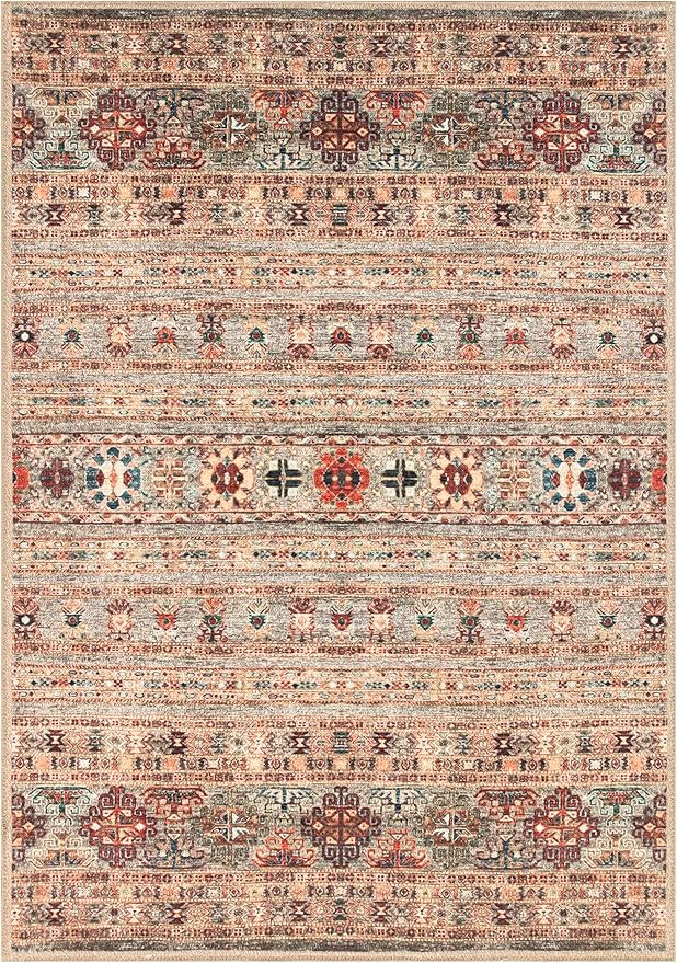 Keen Home Design 5x7 Rug - Machine Washable Area Rug with Non-Slip Backing, Ideal for Living Room, Dining Room, Bedroom - Vintage, Easy Clean, Durable, Low Pile Rug - (5' x 7')