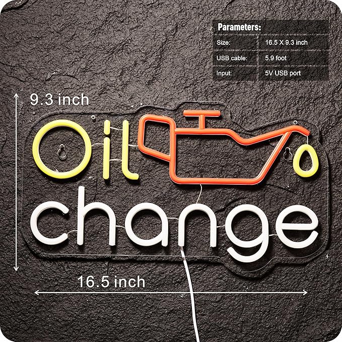 Oil Change Neon Sign Garage Car LED Signs for Wall Decor Automobile Repair Shop Man Cave Auto Room Workshop Garage Accessories with Dimmer USB Powered 9.3 x 16.5 in