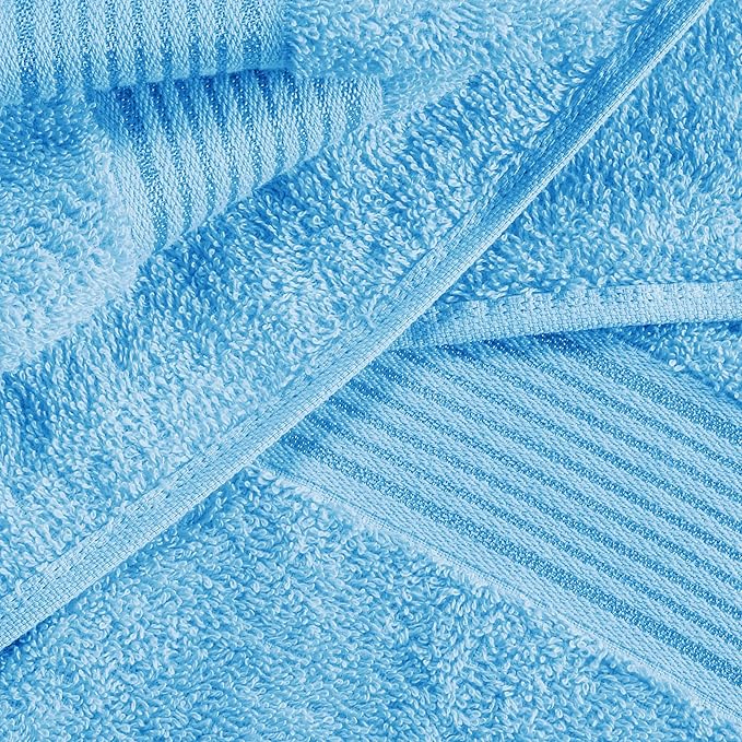 Belizzi Home Ultra Soft 6 Pack Cotton Towel Set, Contains 2 Bath Towels 28x55 inch, 2 Hand Towels 16x24 inch & 2 Wash Coths 12x12 inch, Ideal for Everyday use, Compact & Lightweight - Sky Blue
