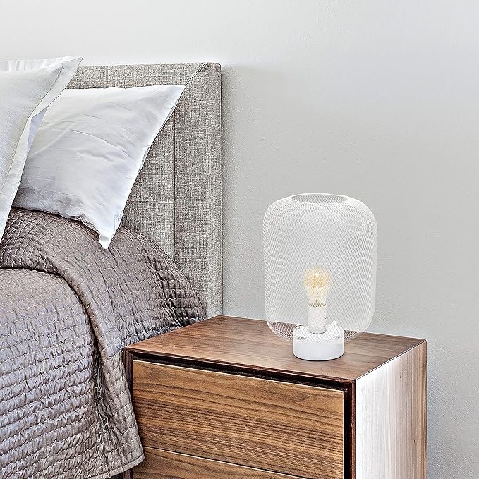 Simple Designs LT1072-WHT Metal Mesh Industrial Table Lamp, White