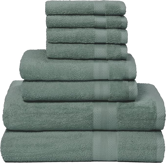 BOUTIQUO 8 Piece Towel Set 100% Ring Spun Cotton, 2 Bath Towels 27X54, 2 Hand Towels 16X28 and 4 Washcloths 13X13 - Ultra Soft Highly Absorbent Machine Washable Hotel Spa Quality - Jade
