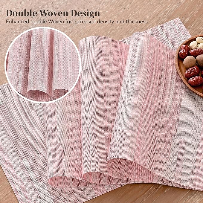 Leetaltree Misty Rose Placemats Set of 8 - Heat Resistant Non-Slip Place mats for Dining Table, Washable Durable PVC Vinyl Woven Table Mats(Misty Rose, 8)