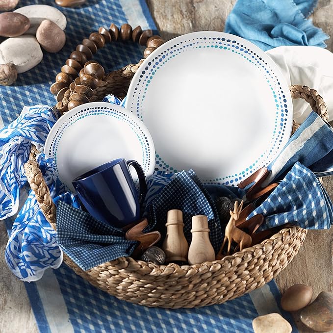 Corelle Ocean Blues Chip and Break Resistant Dinner Set for 4 Person, Blue, 12-Piece