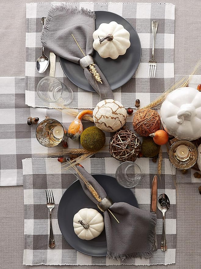 DII Buffalo Check Collection, Classic Farmhouse Placemat Set, 13x19, Gray & White, 6 Piece