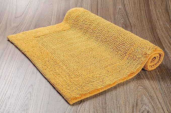 Savi Home Bath Mat Rug 17x24 Honey Mustard, 100% Pure Cotton, Super Soft White, Plush & Absorbent, Hand Tufted Heavy Weight Construction, Full Reversible Step Out Rugs