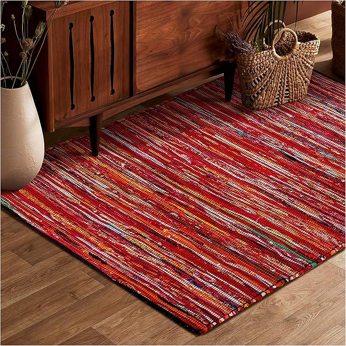 Rug Area Rugs Cotton Chindi 8x10 Ft for Livingroom Bedroom Washable RagRug Recycled Farmhouse Kitchen Carpet Area Runner Mat for Hallway, Entryway|96x120 Inches Multicolour