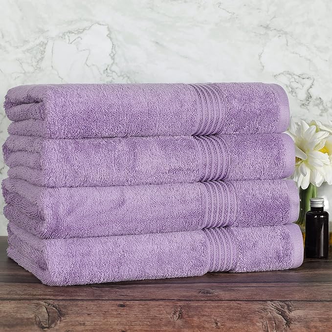 Superior Egyptian Cotton 4-Piece Bath Towel Set for Shower, Bath, Spa, Resort, Hotel, Soft Body Towels, Airbnb Essentials, Apartment, Dorm, Quick Dry, Absorbent, Bathroom Basics, Royal Purple