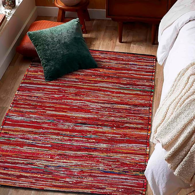 Rug Area Rugs Cotton 3x5 Ft Multicolour Chindi for Livingroom Bedroom Washable RagRug Reversible Farmhouse Kitchen RunnerRug Recycled RunnerRug for Hallway, Entryway 36x60 Inch